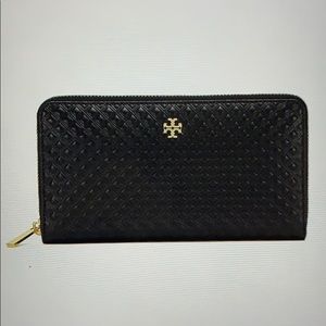 Tory Burch Marion Embossed Black Zip Wallet